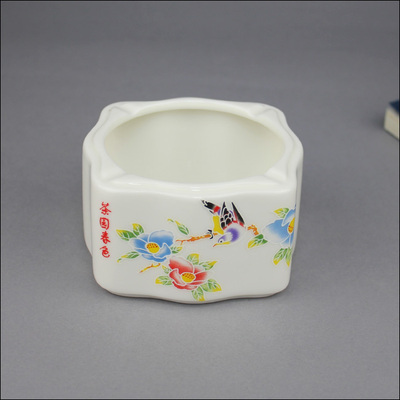 【陶瓷煙灰缸 德化白瓷 商務禮品瓷 方形煙缸-荷花(青花)】價格,廠家,圖片,商務禮品,德化縣宏鵬瓷業工藝廠-
