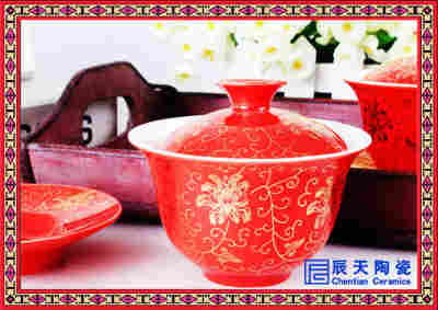 批發訂做優質顏色釉陶瓷蓋碗 高檔禮品景德鎮陶瓷蓋碗
